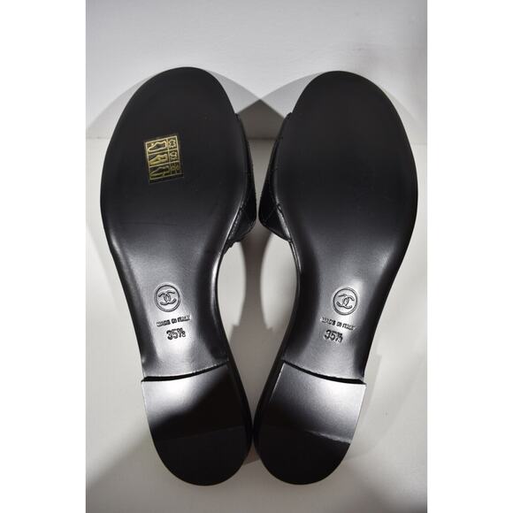Chanel REV Black Turnlock Quilted Gold CC Logo Mules Slide Sandal Flop Flat 35.5 - Picture 12 of 12